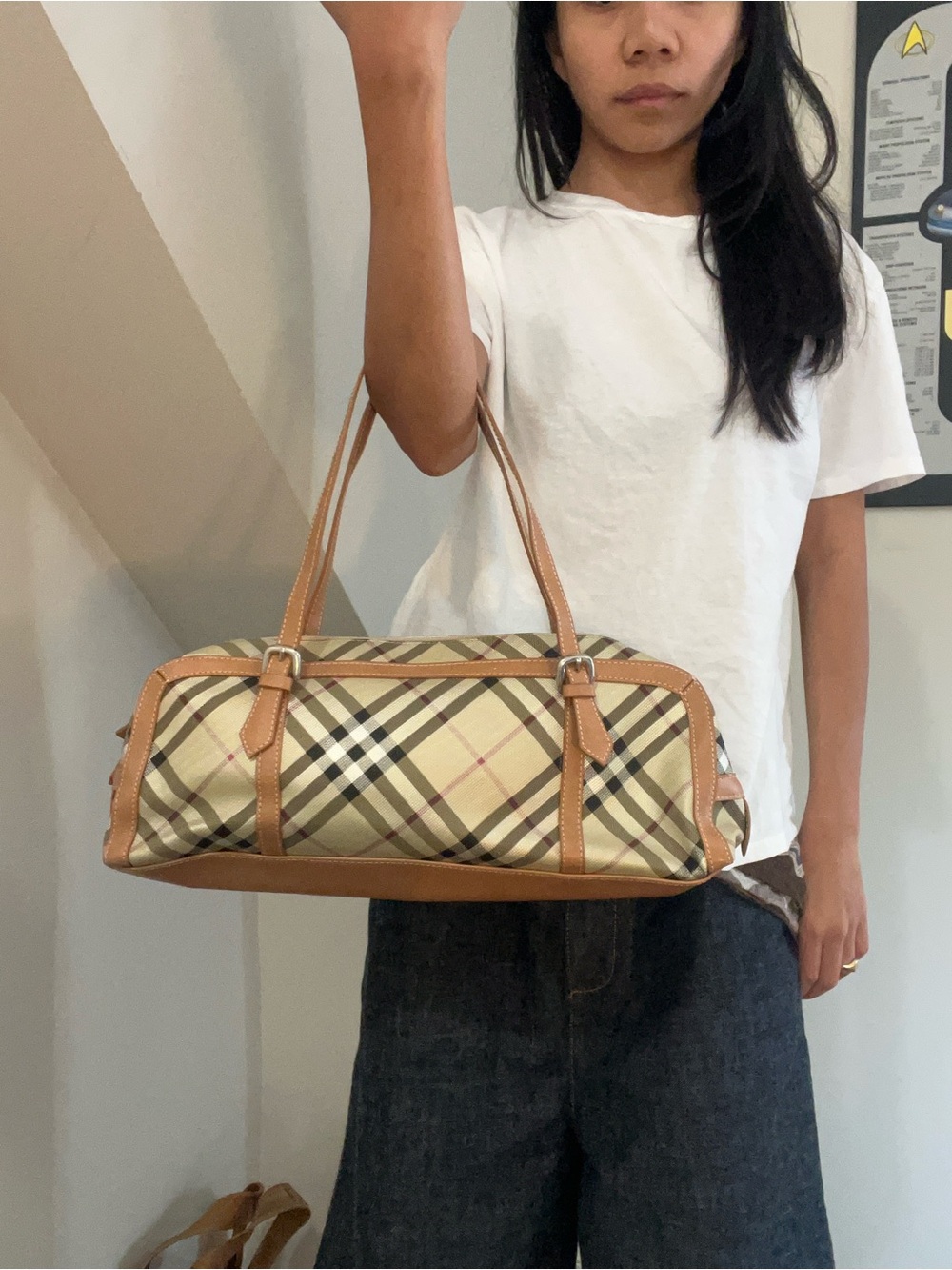 Classic Plaid Shoulder Bag in Beige and Tan